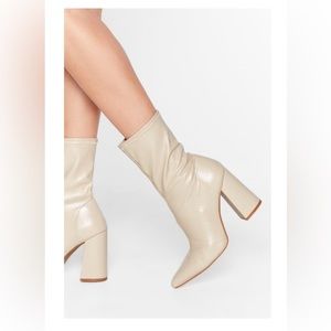 Nasty Gal Ridin' High Faux Leather Nude Beige Sock Boots